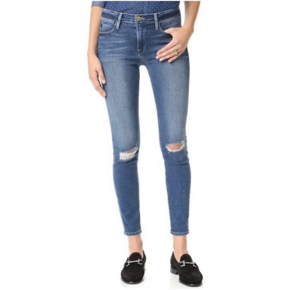Frame Denim Le High Skinny Distressed Jeans in Roman Wash Size 28